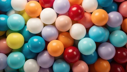 Colorful balls background close-up. Perfect for children-themed designs or festive wallpapers