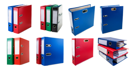 Colorful Office Binders for Organizing Documents Efficiently, isolated on transparent background