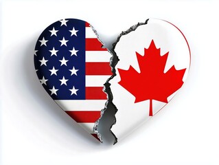 Broken Heart Symbolizing USA and Canada Trade Conflict, Tariff Dispute, and Political Tensions