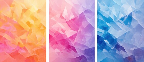 Obraz premium Three different colored abstract paintings with a blue background. Generative AI