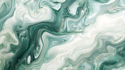Obraz premium Abstract Swirling Green and White Marble Texture with Gold Accents
