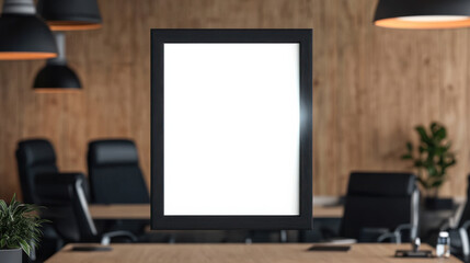 Empty picture frame in modern office setting