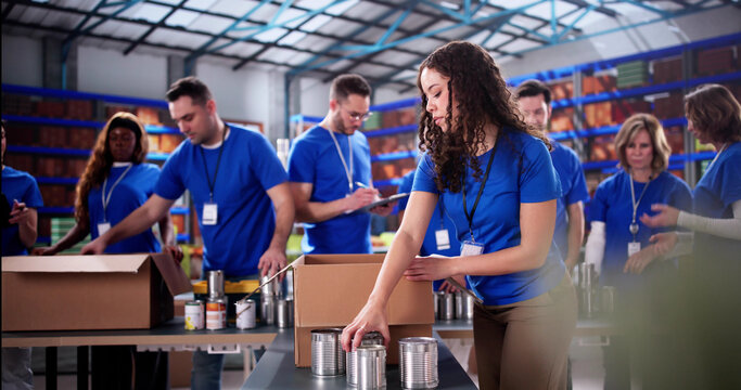 Community volunteers sorting donated food items