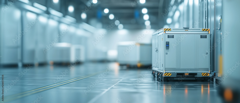Poster futuristic cargo container system with minimal design in warehouse
