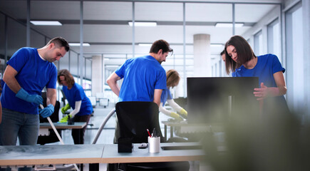 Diverse cleaning team provides professional janitor services