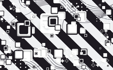 Black and white square and stripe geometry background design