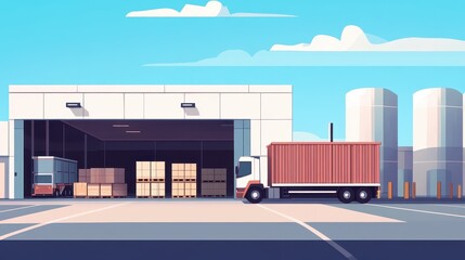 Obraz premium logistics management flat design side view warehouse theme animation vivid. 