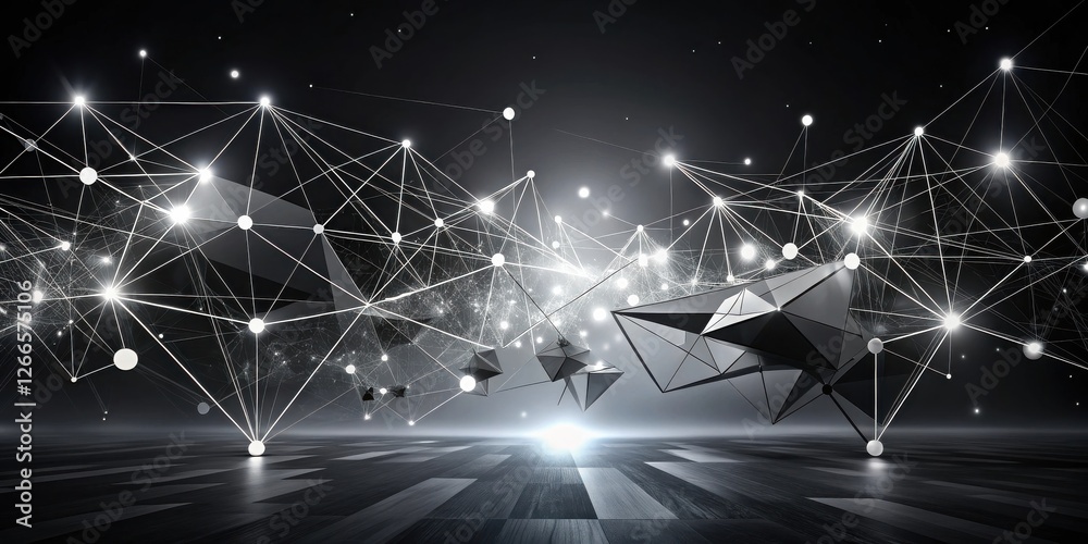 Leinwandbilder abstract network of interconnected geometric forms in dark space