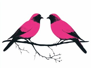 Obraz premium Two Birds on a Branch Facing Each Other Illustration