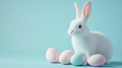 Easter Bunny with Pastel Eggs Celebration Still Life Arrangement