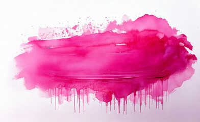 Horizontal Watercolor stroke of pink color with a small drip on a white background