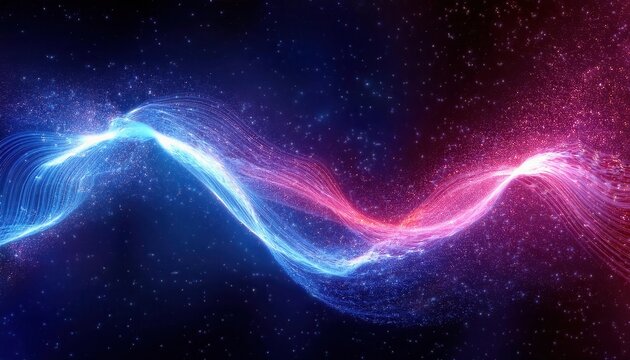 glowing wave of light in outer space, vibrant neon streams, abstract cosmic energy, digital art visualization