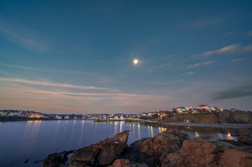moon over the night sea city