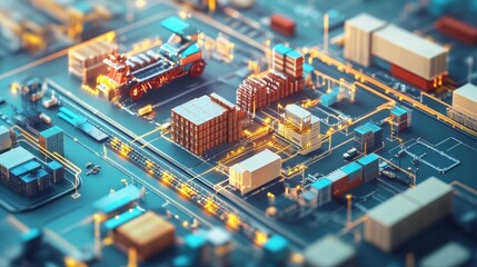 Logistics network flat design side view global supply chain theme 3D render Complementary Color Scheme. 