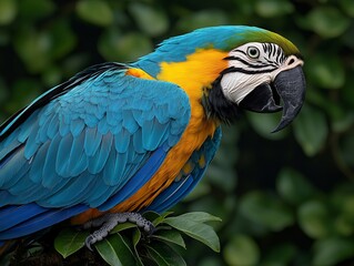 Obraz premium A blue and yellow parrot sitting on top of a tree branch