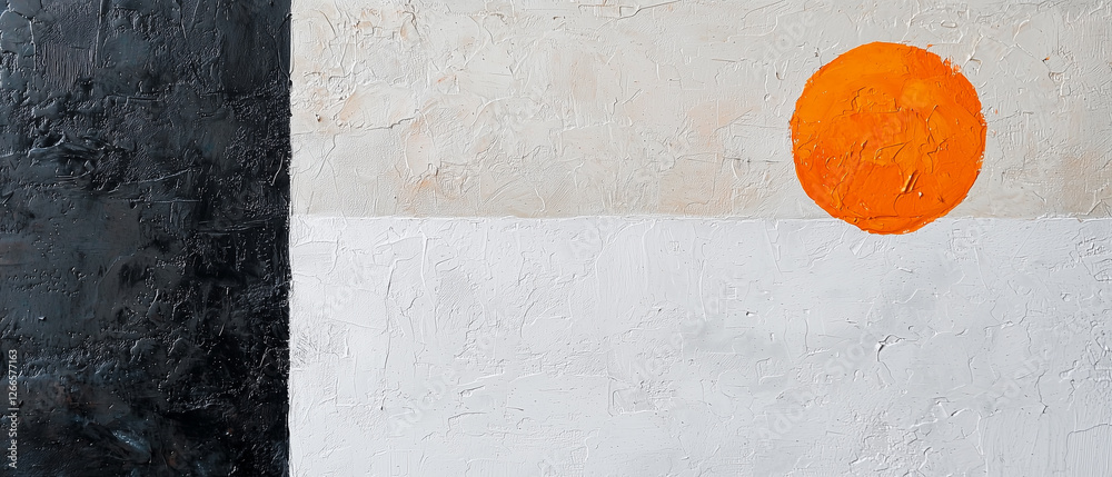Poster minimalist abstract art with soft textures and balance, featuring bold orange circle