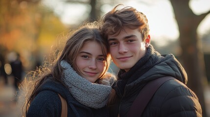 Fototapeta premium A young man and woman are smiling for the camera. Generative AI