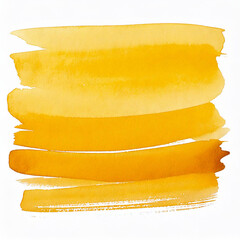Horizontal Watercolor stroke of yellow color with stains on white background