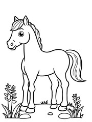 horse black and white animal coloring book