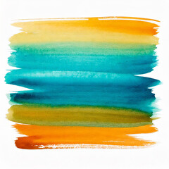 Horizontal Watercolor stroke Turquoise and Golden ochre colors with stains on white background