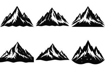 Mountain Peak silhouette Icons, Mountain hill vector set  