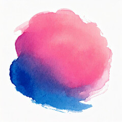 Watercolor spot stroke pink and blue color on white background