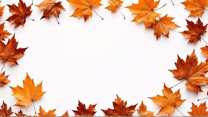 Fototapeta premium Autumnal arrangement of amber maple foliage, encircling a crisp, bright space