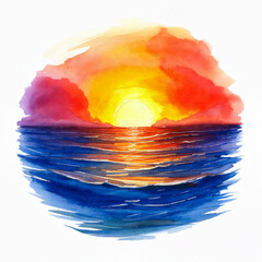 Watercolor spot stroke reminiscent of sunset on the sea on a white background