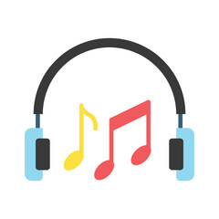 Headphones flat color, mini illustration icon. use for modern concept, print, UI, UX kit, web and app development. Vector EPS 10, related to entertainment, festival, funfair and hobbies.