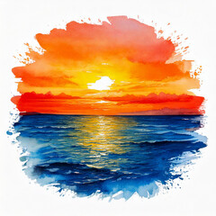 Watercolor spot stroke reminiscent of sunset on the sea on a white background