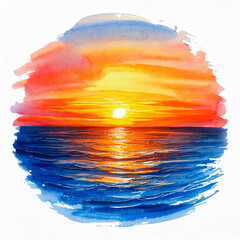 Watercolor spot stroke reminiscent of sunset on the sea on a white background