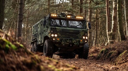 Close-up view of a British Army Mastiff 6x6 protected patrol vehicle.