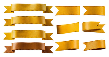 Fototapeta premium Collection of Yellow and Brown Ribbons with Decorative Shapes, isolated on transparent background