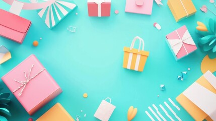 Online shopping flat design top view digital marketing theme animation colored pastel. 