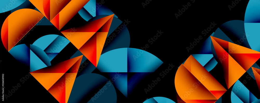 Aufkleber Abstract geometric background with layered gradient shapes forming dynamic patterns. Overlapping semi circles and triangles create depth and contrast