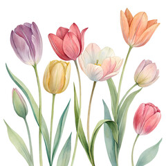 Watercolor Tulip Garden Vibrant Spring Florals