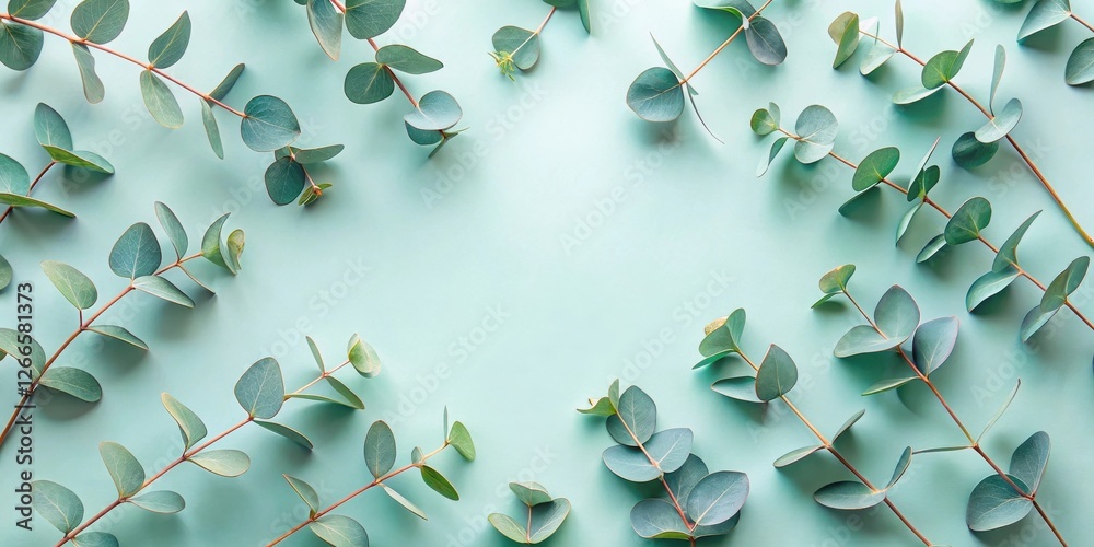 Aufkleber serene eucalyptus sprigs arranged on a pale aqua background, creating a lovely natural frame for you