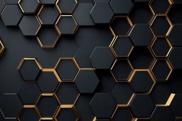 Dark hexagons with golden borders arranged in an elegant pattern