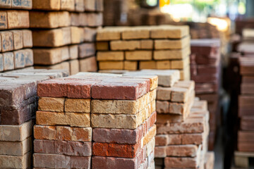 Bricks stacked and arranged for sale at a hardware store