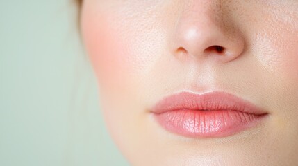 Obraz premium Close-up woman's lips and cheeks, soft background, beauty