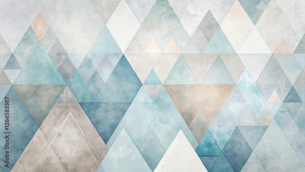 Poster abstract geometric mountain range design with subtle textured triangles in a serene color palette