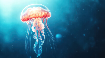 Fototapeta premium semi transparent jellyfish gracefully floats in serene underwater scene