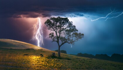 Lightning strikes, a reminder of nature's might.  