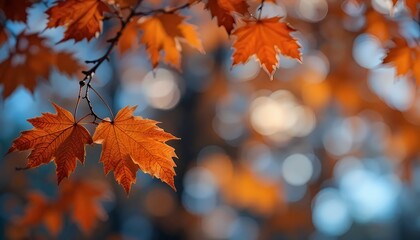Fototapeta premium Stunning Autumn Maple Leaves Bokeh Background Image