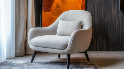 Minimalist armchair enhances stylish living room with soft textures and natural light