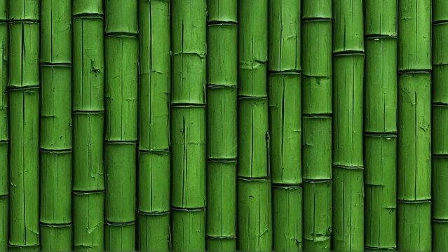 Vibrant green bamboo wall creating a natural and serene textured pattern - Powered by Adobe