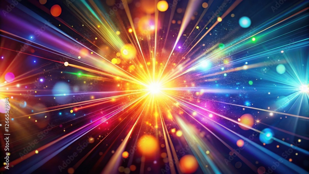 Aufkleber Vibrant Burst of Light Rays and Sparkling Bokeh Effects, A Stunning Visual Display of Color and Energy