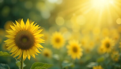 Obraz premium Vibrant Sunflower Field at Sunset Golden Hour Photography