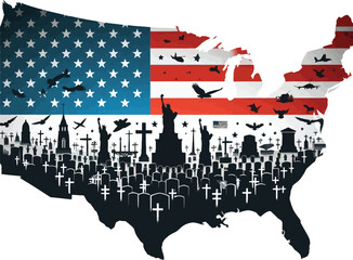 map of usa with american flag