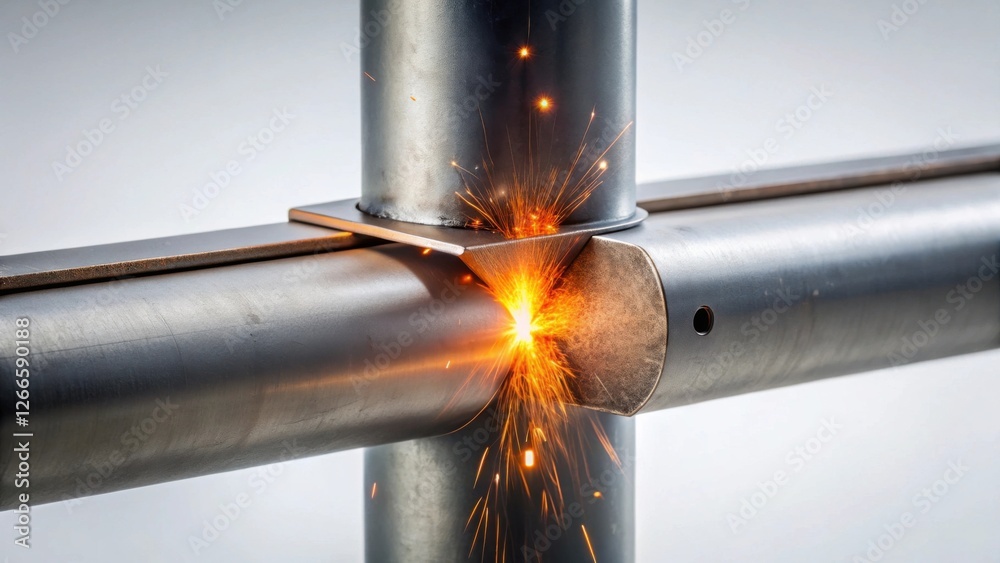 Poster precise metal fusion a close-up view of intense welding sparks during the joining of cylindrical com